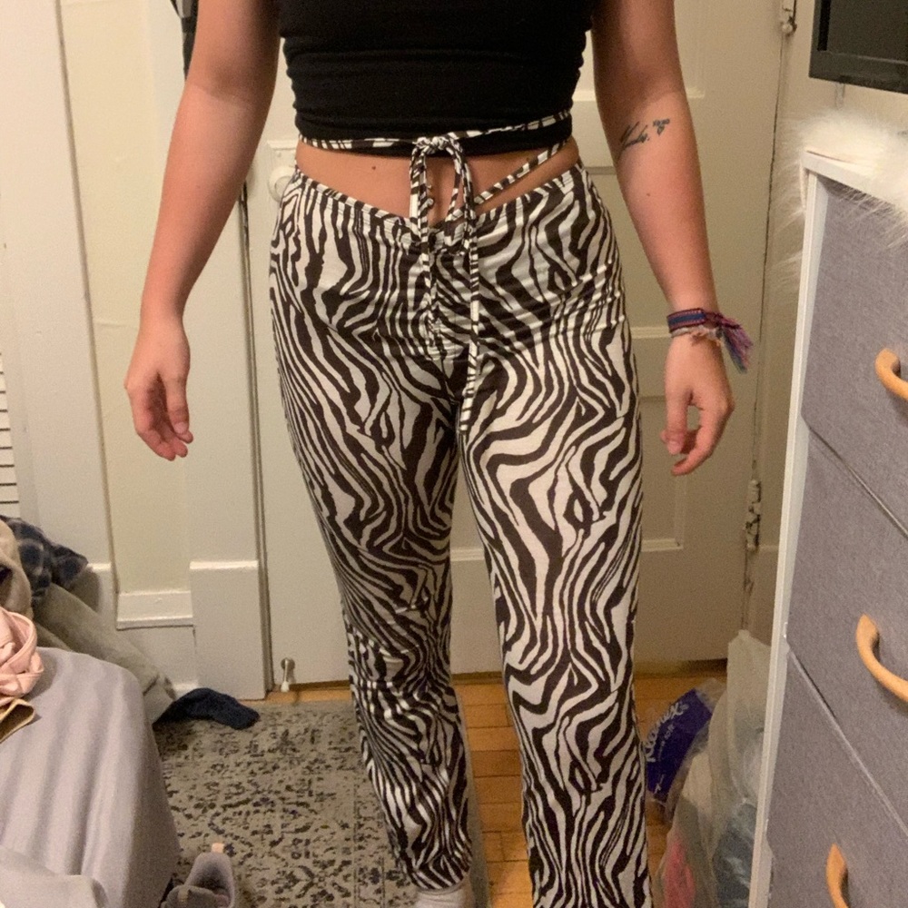 Brown zebra flare pants